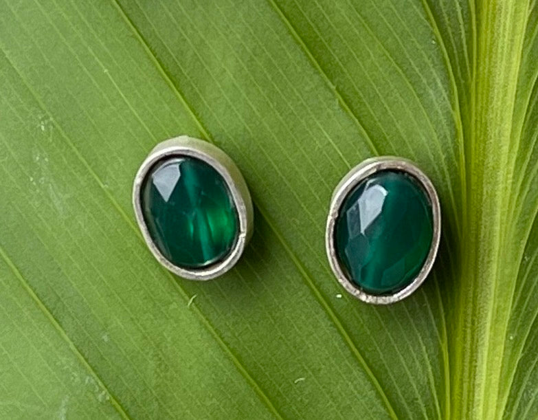 Emerald on sterling studs earrings