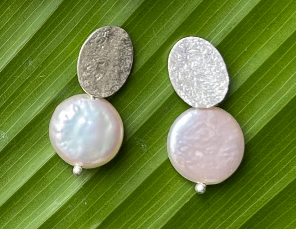 White pearl on sterling silver post back earrings