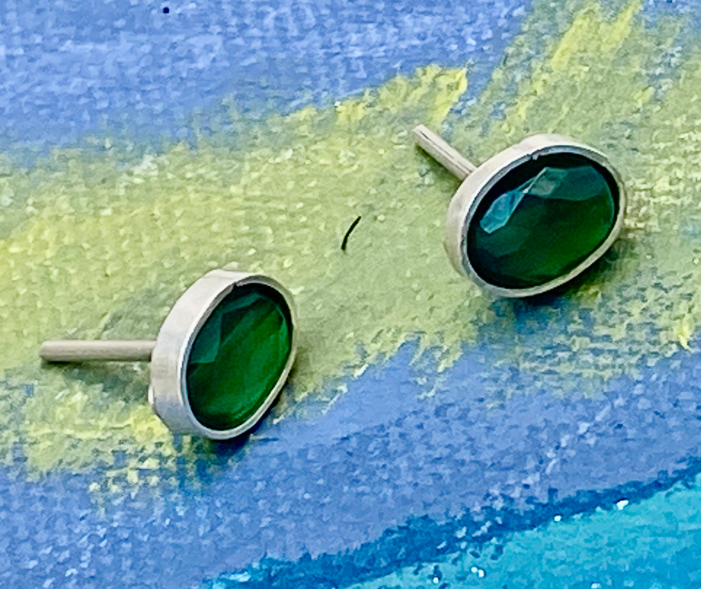 Emerald on sterling studs earrings