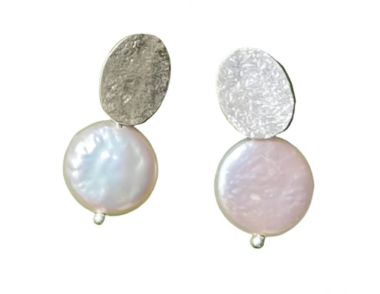 White pearl on sterling silver post back earrings
