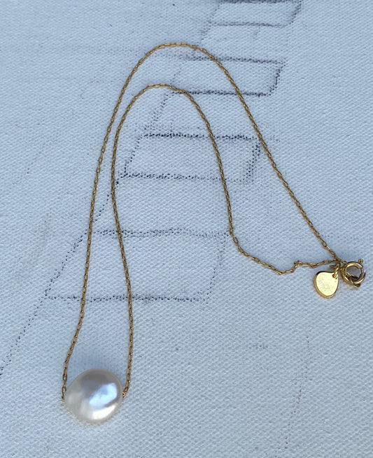 Pearl on gold-filled chain necklace