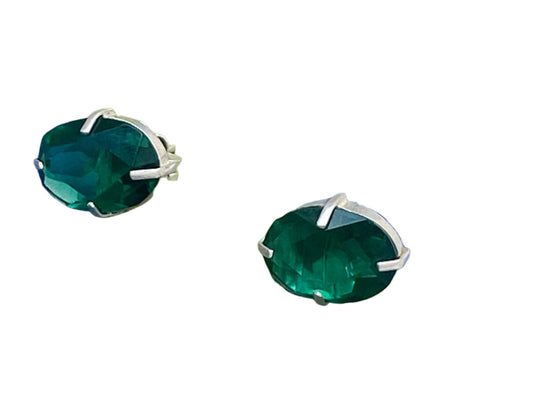 Green crystal studs earrings on Sterling silver