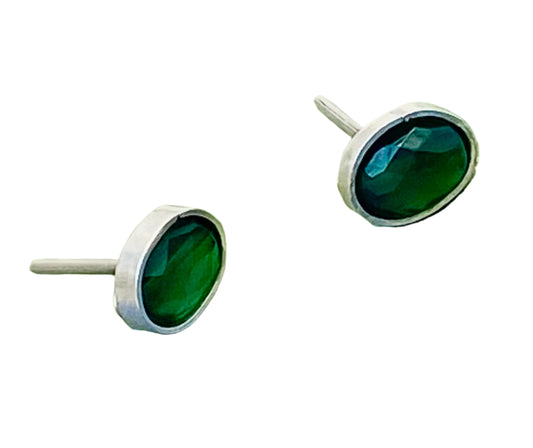 Emerald on sterling studs earrings
