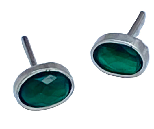 Emerald on sterling studs earrings