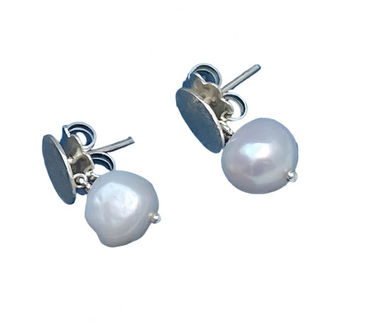 White pearl on sterling silver post back earrings